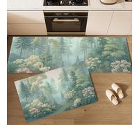 Set di 2 Tappeti da Cucina Antiscivolo Sentiero Nella Foresta Nebbiosa Tappetini da Cucina Schema Colori Morandi Forest Lavabile Tappetino di Protezione per Lavello, Scrivania, 50x80cm+50x150cm