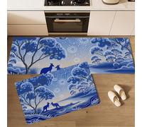 Set di 2 Tappeti da Cucina Antiscivolo Silhouette Canguro Tappetini da Cucina Arte Aborigena Australiana Lavabile Tappetino di Protezione per Corridoio, Lavello, Scrivania in Piedi, 43x75cm+43x120cm