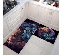 Set Di 2 Tappeti Da Cucina Arte Astratta Tappetini Da Cucina Oceano Alberi Di Ciliegio In Fiore Per La Decorazione Della Casa E L'Ufficio Impermeabili Antiscivolo Tappeto (Rosa, 50x80cm+50x150cm)