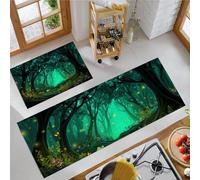 Set di 2 tappeti da cucina Blu-Verde con Foresta Lucciole, tappetini da cucina Il Libro Della Giungla, per lavanderia soggiorno Corridoio, tappeti da cucinas, 60x90cm+60x180cm