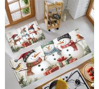 Set di 2 Tappeti da Cucina Cappello Di Babbo Natale Pupazzo Di Neve Antifatica, Tappetini da Cucina Stile Country Antiscivolo, Tappetini Comodi per Corridoio, Sala da Pranzo Bianco, 43x75cm+43x120cm