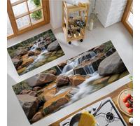 Set di 2 tappeti da cucina Cascata Rocce 50x80cm+50x150cm antiscivolo Lavabile Tappeto da cucinas Bellezza Naturale per la decorazione della casa e l'ufficio, Marrone Chiaro