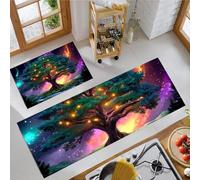 Set Di 2 Tappeti Da Cucina Comodi, Albero Del Cielo Stellato Paesaggio Fantasy E, Tappetini Da Cucina Morbidi Lavabili Antiscivolo Antifatica Per Soggiorno L'Ufficio, Verde Scuro, 44X75+44X120Cm