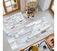 Set Di 2 Tappeti Da Cucina Comodi, Muro Mattoni Invecchiati 3D Architettura Retrò, Tappetini Da Cucina Morbidi Lavabili Antiscivolo Antifatica Per Soggiorno L'Ufficio, Bianco Grigio, 50X80+50X150Cm