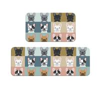 Set di 2 tappeti da cucina con bulldog francese, antiscivolo, per casa, ufficio, lavanderia