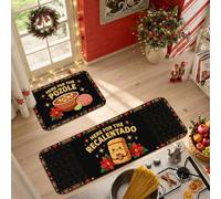 Set di 2 tappeti da cucina con citazione natalizia con stella di Natale | Tema cibo messicano, tappeti runner da cucina, decorazioni per la cucina festiva, motivi floreali festivi