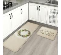 Set di 2 tappeti da cucina con frutta, eleganti e moderni, con ghirlanda circolare, colore verde primavera, comodi, lavabili, decorazione per lavello, lavanderia, bagno, ingresso