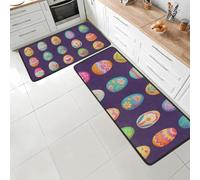Set di 2 tappeti da cucina con motivo cartone animato, colore viola, con motivo uova di Pasqua, anti-affaticamento, con retro antiscivolo, in memory foam, per lavanderia, ufficio, 304,8 x 109,2 cm +