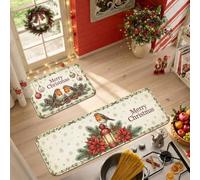 Set di 2 tappeti da cucina con pettirosso e stella di Natale