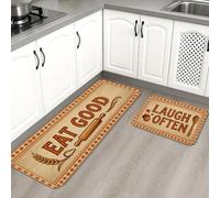 Set di 2 tappeti da cucina con pigna, stile rustico con mattarello, lavabile, morbido, imbottito, per lavello, lavanderia, bagno, corridoio