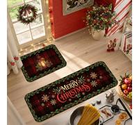 Set di 2 tappeti da cucina con scritta in inglese "Merry Christmas" e