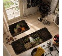 Set di 2 tappeti da cucina con sottaceti spettrali per Halloween | Estetica spettrale, tappetini da cucina per pavimento, motivo a botte vintage, tappetino per lavello da cucina