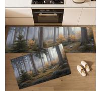 Set di 2 tappeti da cucina Foresta Misteriosa, tappetini Pini Nebbia per la decorazione della casa e l'ufficio, antiscivolo, tappetini da cucina Giallo, 40x60cm+40x120cm