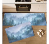 Set di 2 tappeti da cucina Foresta Misteriosa, tappetini Una Foresta Avvolta Nella Nebbia per la decorazione della casa e l'ufficio, antiscivolo, tappetini da cucina Blu-Grigio, 40x60cm+40x120cm