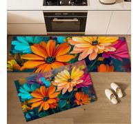 Set Di 2 Tappeti Da Cucina Gerbera,Tappetini Da Cucina Lavabili,Runner Antiscivolo Dipinti Ad Olio Impressionisti Tappetino Assorbente Per Ingresso E Corridoio,Colore Arancione, 40×60Cm+40×120Cm