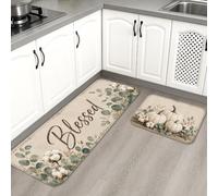 Set di 2 tappeti da cucina in eucalipto, stile rustico con brocca verde primavera benedetta, lavabile, confortevole, decorazione per lavello, lavanderia, bagno, ingresso