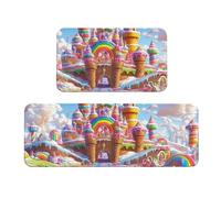 Set di 2 tappeti da cucina in legno antiscivolo con motivo castello di gelato e lecca-lecca e bandiera arcobaleno, tappetino da cucina anti fatica, tappeto lungo per casa e ufficio