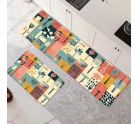 Set di 2 Tappeti da Cucina Lavabile Antiscivolo 50x80cm+50x150cm Tappetini da Cucina Tappeto Bagno Assorbente Asciugatura Rapida Tappetino Cucina per Corridoio Sala da Pranzo e Ingresso Garden 6-1283