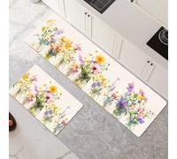 Set di 2 Tappeti da Cucina Lavabile Antiscivolo 60x90cm+60x180cm Tappetini da Cucina Tappeto Bagno Assorbente Asciugatura Rapida Tappetino Cucina per Corridoio Sala da Pranzo e Ingresso Garden 6-1123