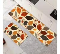 Set di 2 Tappeti da Cucina Lavabile Antiscivolo 90x140cm+90x270cm Tappetini da Cucina Tappeto Bagno Assorbente Asciugatura Rapida Tappetino Cucina per Corridoio Sala da Pranzo e Ingresso Leaves 6-1201