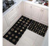 Set Di 2 Tappeti Da Cucina Linea D'Arte In Foglia D'Oro Tappetini Da Cucinas Geometria Simboli Per La Decorazione Della Casa E L'Ufficio, Comodi Antiscivolo, Tappetini Da Cucina Oro, 60x90cm+60x180cm