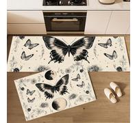 Set di 2 Tappeti da Cucina Museo Retro Tappetini e Tappeti Grappolo Di Fiori Con Farfalle, Sole E Luna Antiscivolo Tappeti Durevoli per Sala da Pranzo, Corridoio e Soggiorno, 40x60cm+40x120cm, Bianco