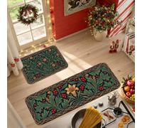 Set di 2 tappeti da cucina natalizi con gigli botanici vittoriani | Tappeto con stampa floreale botanica, tappeti per pavimento della cucina, estetica vittoriana, set di tappetini per corridori