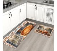 Set di 2 tappeti da cucina rustici con mattarello per pane, marrone, morbidi, lavabili, per lavanderia, bagno, corridoio
