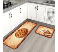 Set di 2 tappeti da cucina rustici con motivo a torta, con chicchi di caffè e grano autunnale, comodi, lavabili, decorazione per lavello, lavanderia, bagno, ingresso