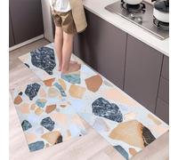 Set di 2 tappeti da cucina Stile Terrazzo, tappetini Frammenti Di Marmo per la decorazione della casa e l'ufficio, antiscivolo, tappetini da cucina Beige, 40x60cm+40x120cm