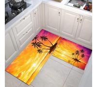 Set di 2 tappeti da cucina Stile tropicale da sogno Tramonto sull'isola delle palme, tappetini da cucina per la decorazione della casa e l'ufficio,antiscivolo(Colore arancione, 40x60+40x120cm)