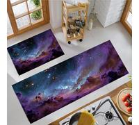 Set di 2 tappeti da cucina Universo dei sogni Nebulose e stelle, tappetini da cucina per la decorazione della casa e l'ufficio,antiscivolo, tappetini da cucinas comodi (Viola scuro, 50x80+50x150cm)