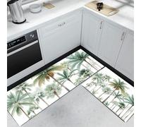 Set di 2 tappeti da cucina Verde salvia con Giungla tropicale, tappetini da cucina Palme, per lavanderia soggiorno Corridoio, tappeti da cucinas, 60x90cm+60x180cm