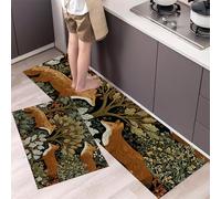 Set di 2 Tappeti da Cucina Volpe Della Foresta Antifatica, Tappetini da Cucina Medioevo Antiscivolo, Tappetini Comodi per Corridoio, Sala da Pranzo e Ingresso Verde Salvia, 43x75cm+43x150cm