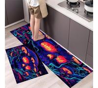 Set di 2 tappeti da cucinas Arte oscura Funghi che crescono all'interno di un cranio, tappetini da cucina per la decorazione della casa e l'ufficio,tappetini da cucina comodi (45x75+45x150cm)