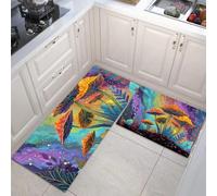 Set di 2 tappeti da cucinas Illustrazioni fantasy Cielo stellato dei funghi, tappetini da cucina per la decorazione della casa e l'ufficio, impermeabili,tappetini da cucina comodi (40x60+40x120cm)