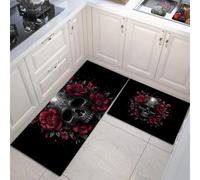 Set di 2 tappeti da cucinas Romanzo gotico Teschio Rosa, tappetini da cucina per la decorazione della casa e l'ufficio, impermeabili,tappetini da cucina comodi (45x75+45x150cm)