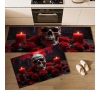 Set di 2 tappeti da cucinas Romanzo oscuro Teschio Rosa, tappetini da cucina per la decorazione della casa e l'ufficio, impermeabili,tappetini da cucina comodi (40x60+40x120cm)