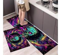 Set di 2 tappeti da cucinas Stile anime Banco di pesce cranio, tappetini da cucina per la decorazione della casa e l'ufficio, impermeabili,tappetini da cucina comodi (45x75+45x150cm)