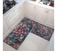 Set di 2 tappeti da cucinas stile bohémien Modello mandala, tappetini da cucina per la decorazione della casa e l'ufficio, impermeabili,tappetini da cucina comodi (45x75+45x150cm)
