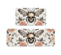 Set di 2 tappeti imbottiti da cucina a forma di ape con uno scheletro dietro di esso, comodi tappetini per la decorazione della casa, tappetini da cucina per pavimento antiscivolo, lavabili, 43 x 47