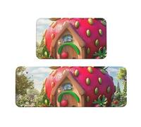Set di 2 tappeti imbottiti da cucina con foresta incantata e fragole, comodi tappetini per la decorazione della casa, tappetini da cucina per pavimenti antiscivolo lavabili, lavanderia 43 x 119 cm +
