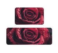 Set di 2 tappeti imbottiti da cucina con gocce di rugiada rosse ingrandite, comodi tappetini per la decorazione della casa, tappetini da cucina per pavimenti antiscivolo lavabili, lavanderia 43 x 119
