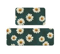 Set di 2 tappeti imbottiti da cucina con piccole margherite su sfondo verde, comodi tappetini per la decorazione della casa, tappetini da cucina per pavimento antiscivolo lavabili, lavanderia 43 x 119