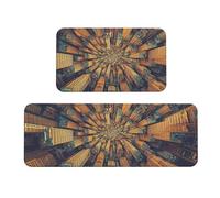 Set di 2 tappeti imbottiti da cucina con scritta "Looking Down At The Tall Buildings", comodi tappetini per la decorazione della casa, tappetini da cucina per pavimento antiscivolo lavabili
