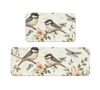 Set di 2 tappeti imbottiti da cucina con scritta "Two Little Birds Are On The Branch", comodi tappetini per la decorazione della casa, per lavello, antiscivolo, lavabili, 43 x 119 cm + 43 x 76 cm