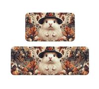 Set di 2 tappeti imbottiti da cucina con un topolino bianco che indossa un cappello di Halloween, comodi tappetini da cucina per la decorazione della casa, tappetini da cucina per pavimento