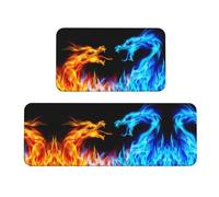 Set di 2 tappetini antiscivolo da cucina con draghi di ghiaccio e fuoco, per casa, ufficio, lavanderia