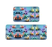 Set di 2 tappetini antiscivolo da cucina con motivo origami multicolore con gru in carta per casa, ufficio, lavanderia