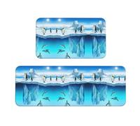 Set di 2 tappetini antiscivolo da cucina con pinguini sull'iceberg, ergonomici, per cucina, bar, scrivania